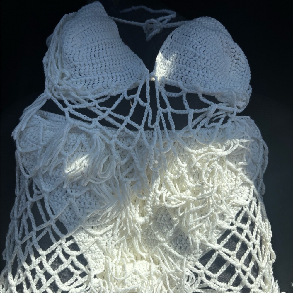 Elegant White Crochet Halter Two piece